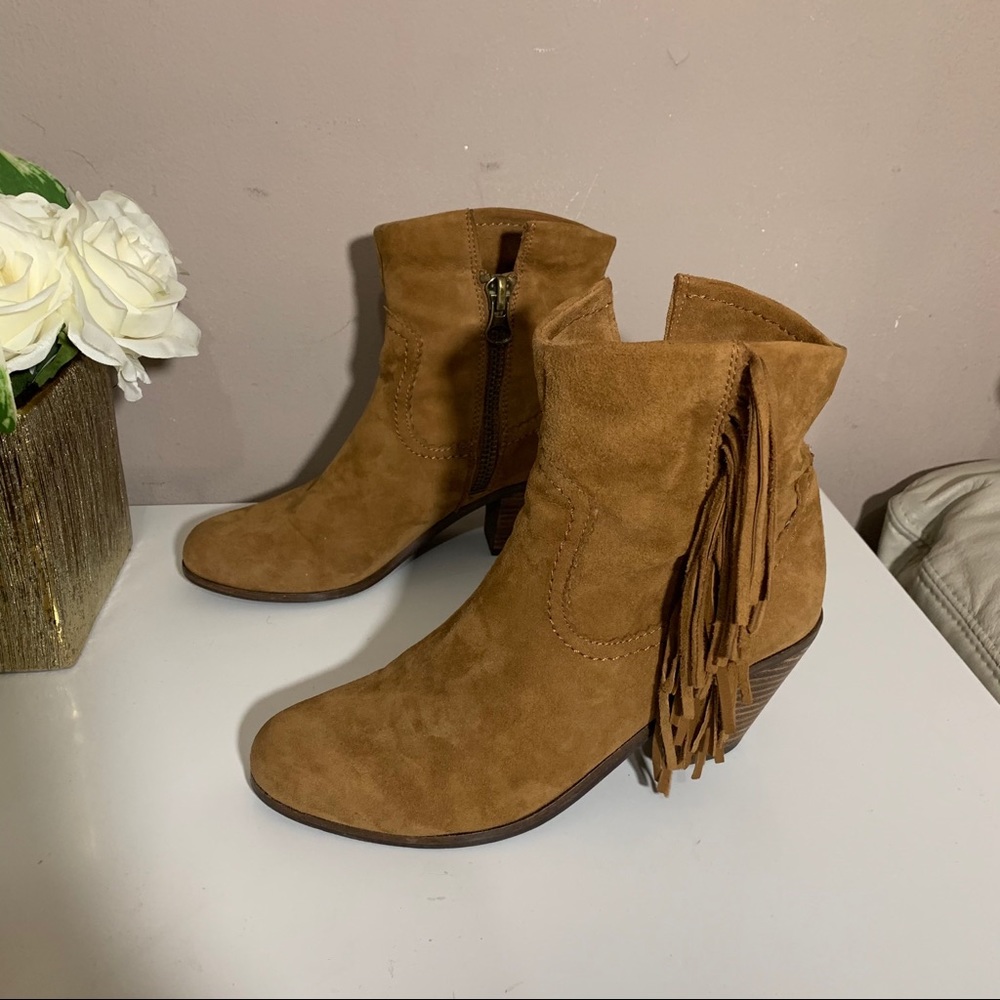 SAM EDELMAN LOUIE SADDLE SUEDE FRINGE BOOTS Brown - Picture 3 of 9
